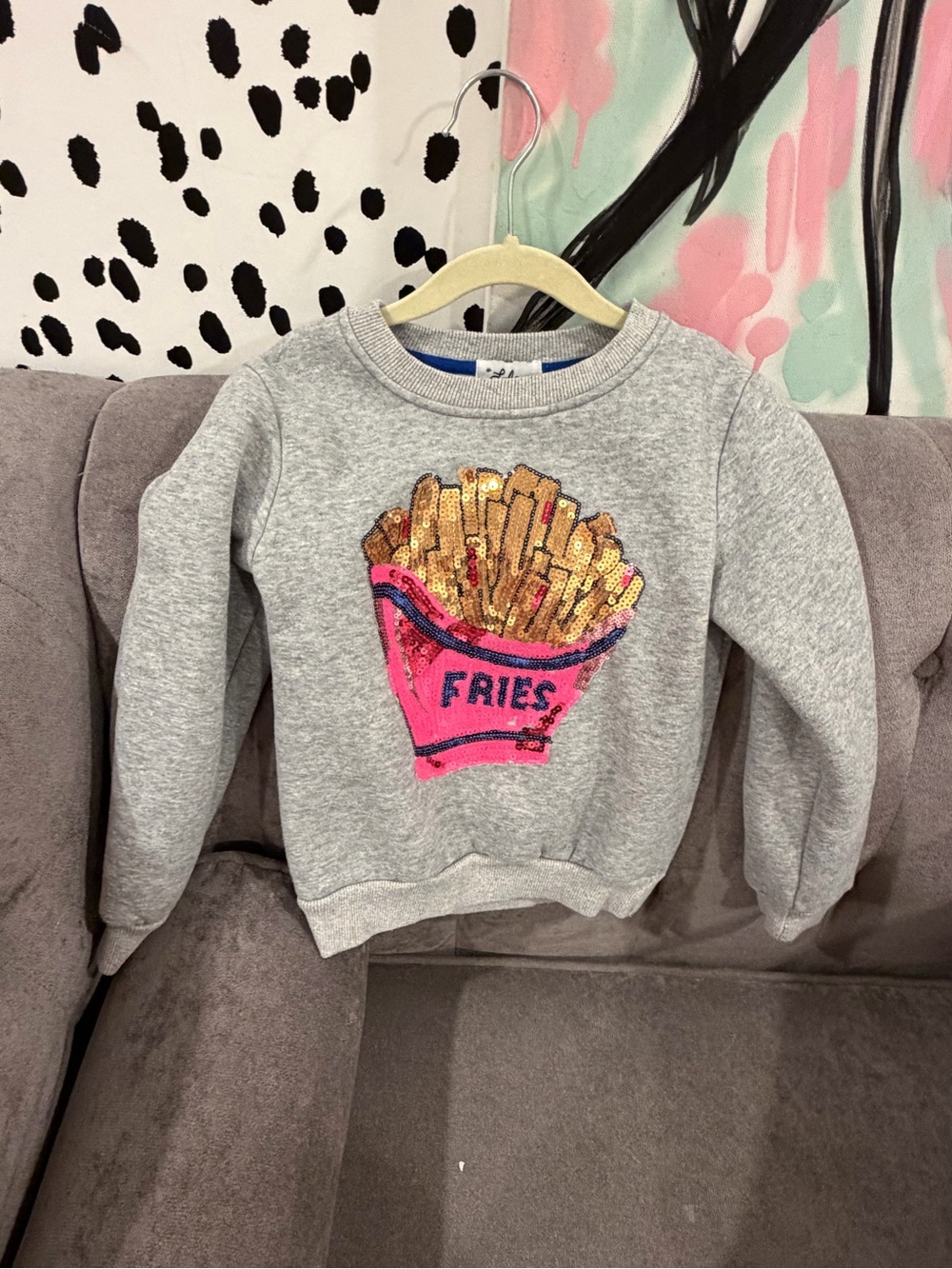 Lola + The Boys Grey Sweatshirt with Pink & Gold Sequin Fries